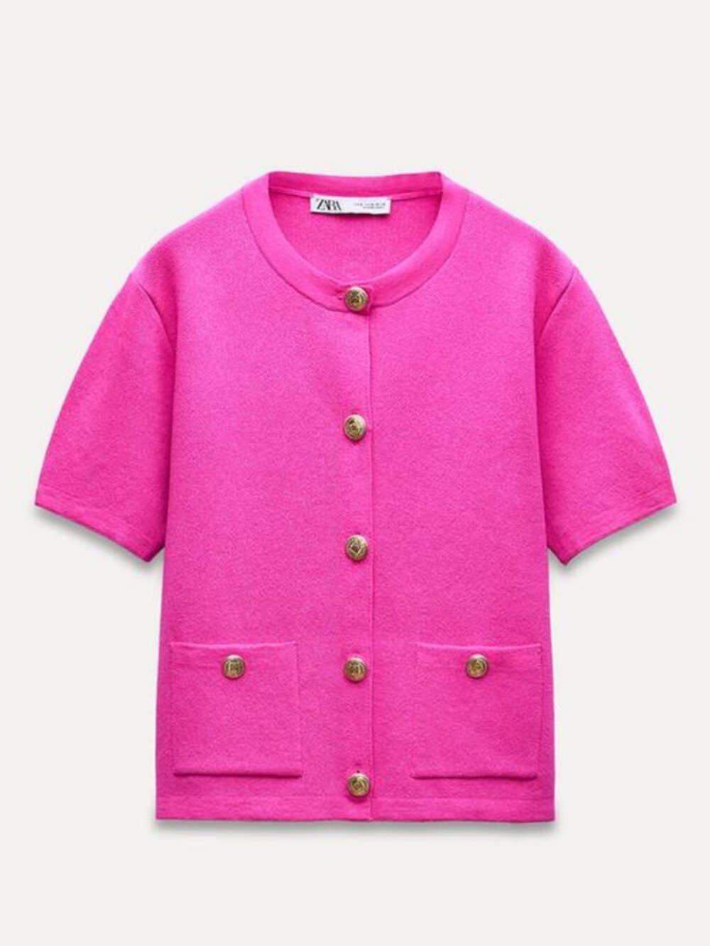 hot pink Zara BASIC SHORT SLEEVE KNIT CARDIGAN